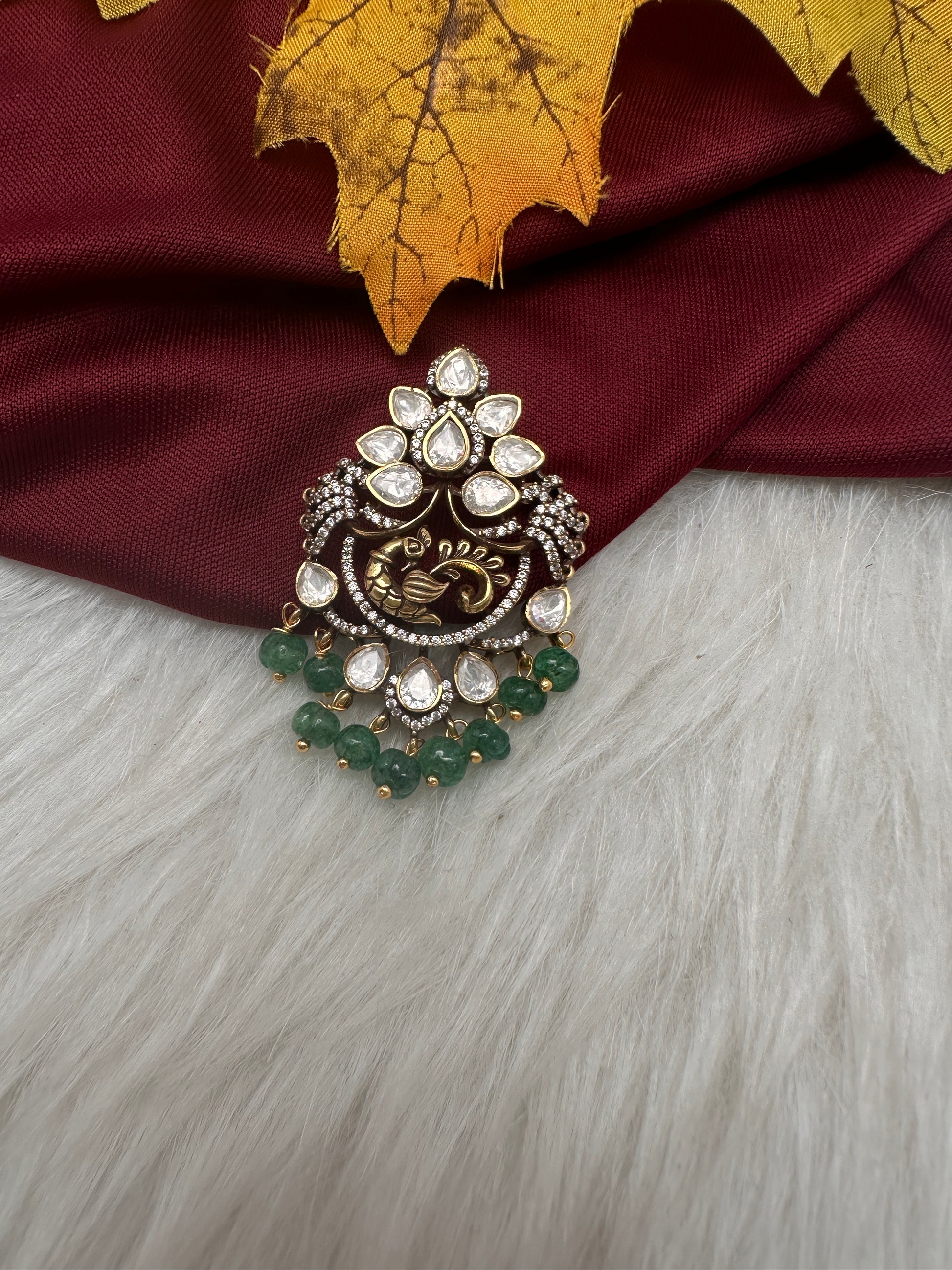 Moissanite  Emerald Beads  92.5 Silver Pendent - 