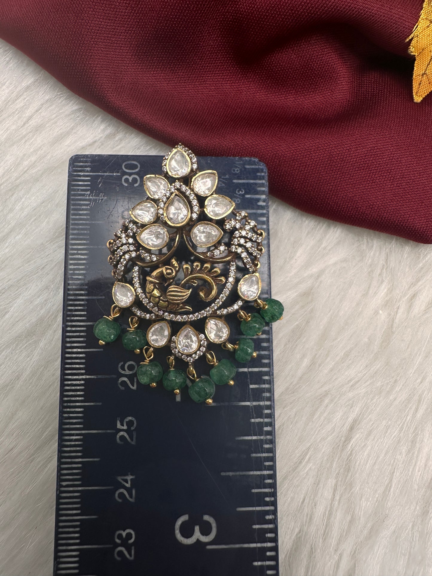 Moissanite  Emerald Beads  92.5 Silver Pendent - 