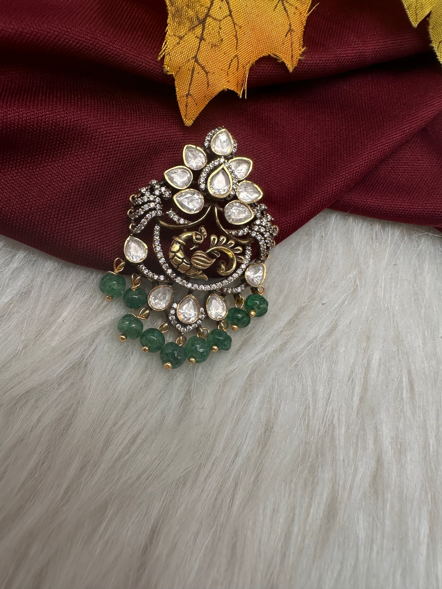 Moissanite  Emerald Beads  92.5 Silver Pendent - 