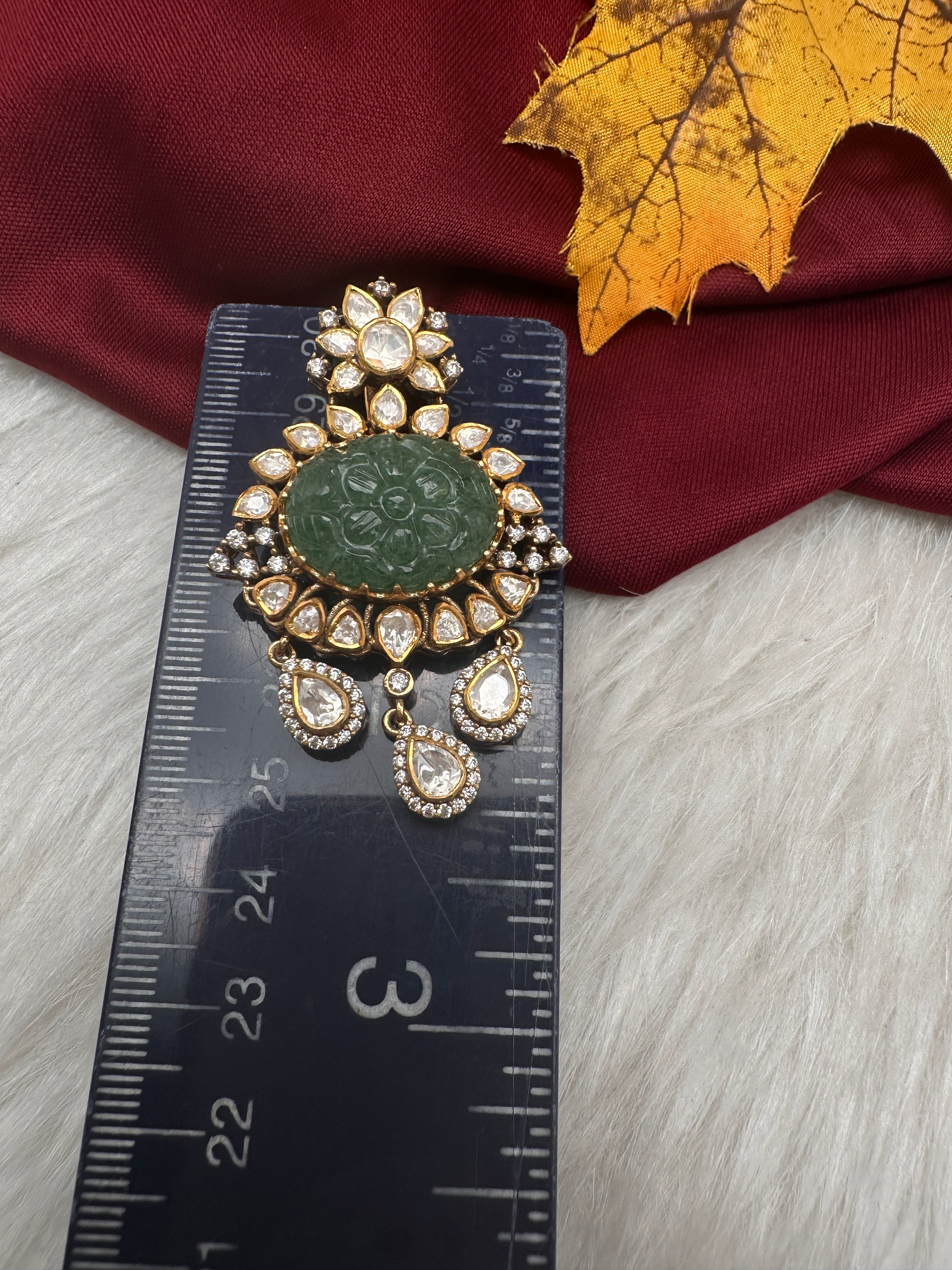 Moissanite Green Carved Stone 92.5 Silver Pendent - 