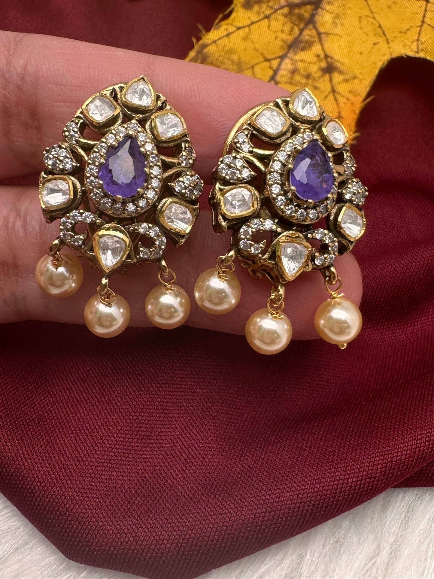 92.5 Silver Purple Moissanite Pendent Set - 