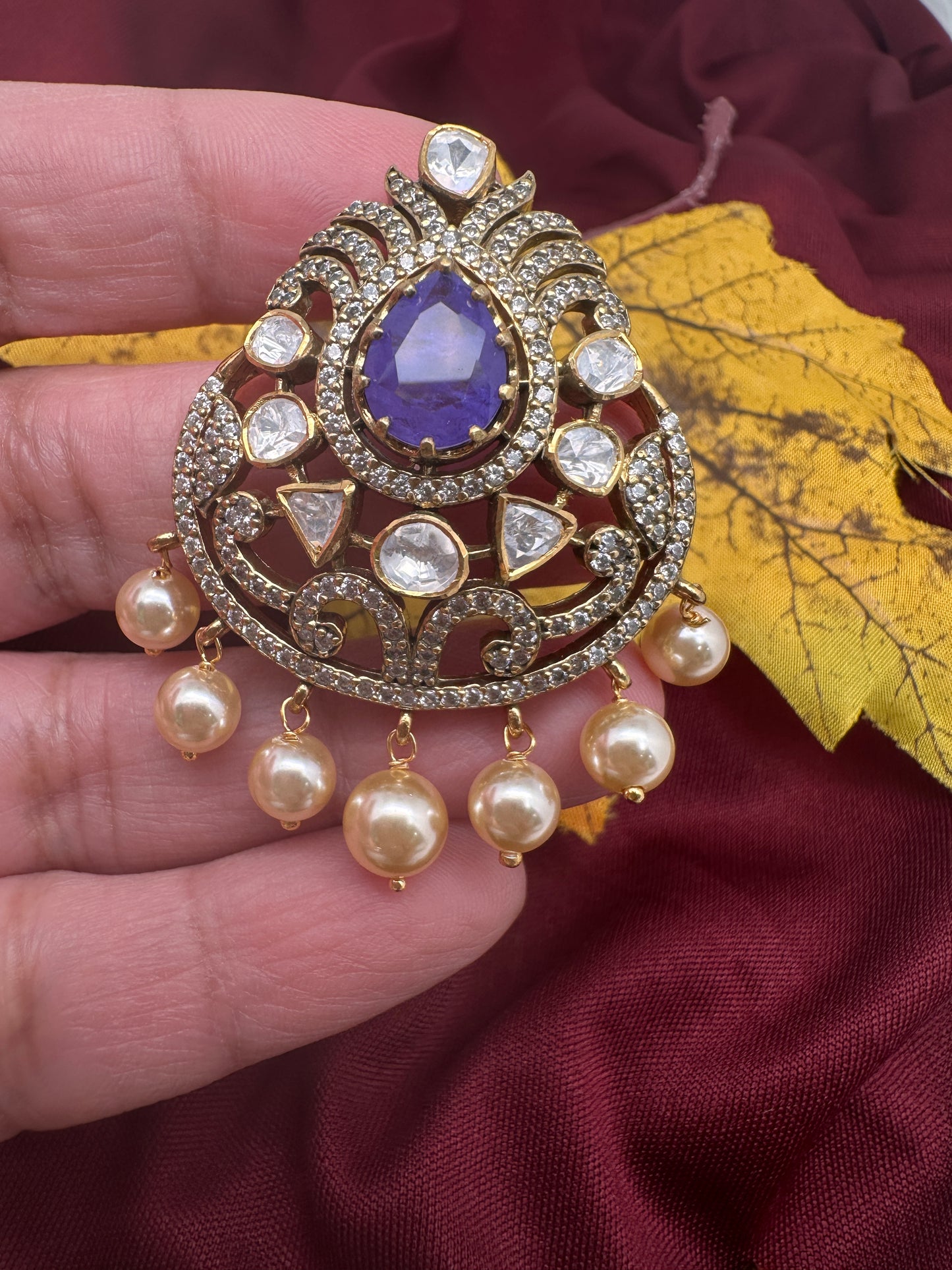 92.5 Silver Purple Moissanite Pendent Set - 