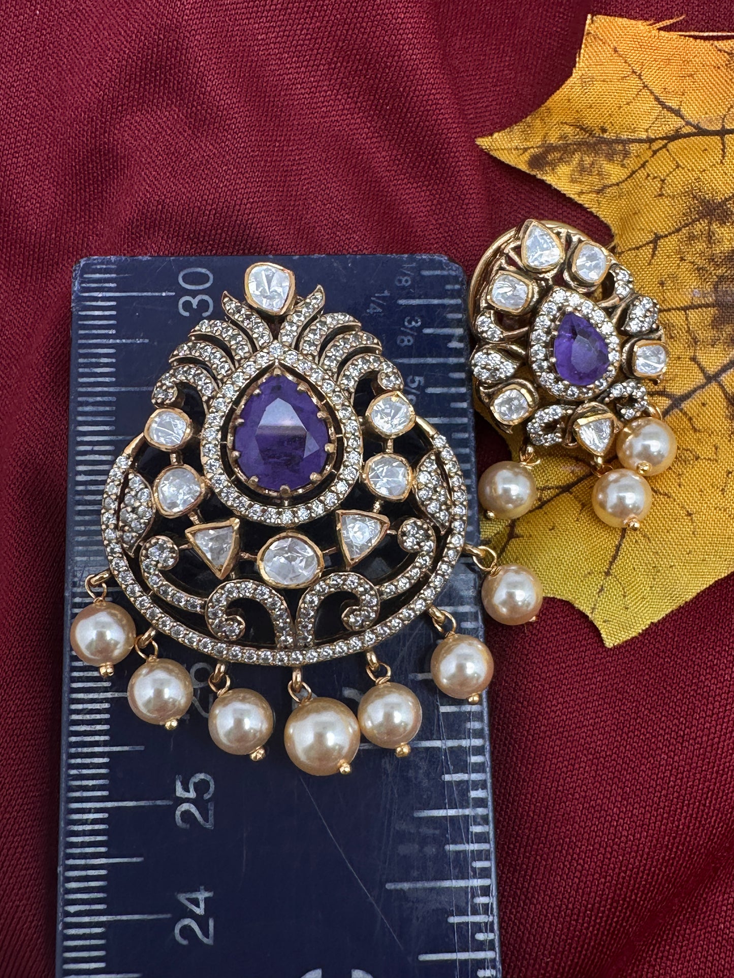 92.5 Silver Purple Moissanite Pendent Set - 