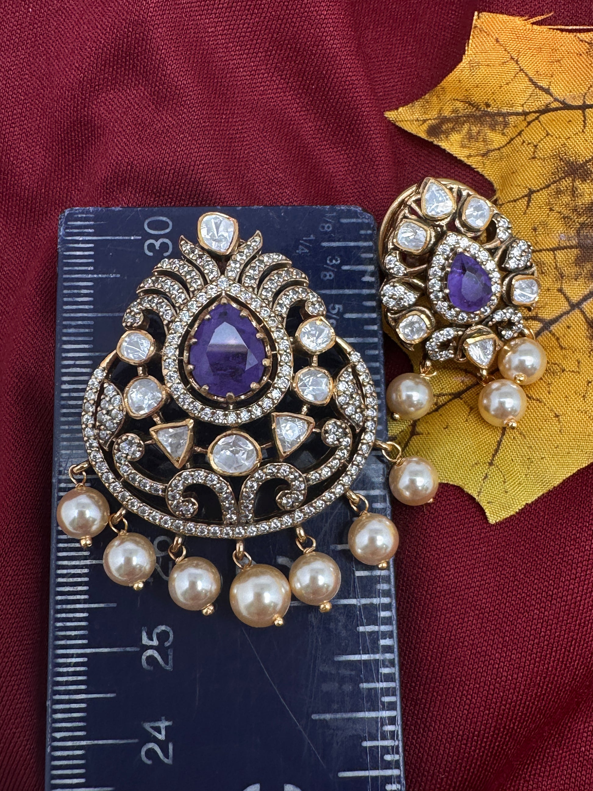 92.5 Silver Purple Moissanite Pendent Set - 