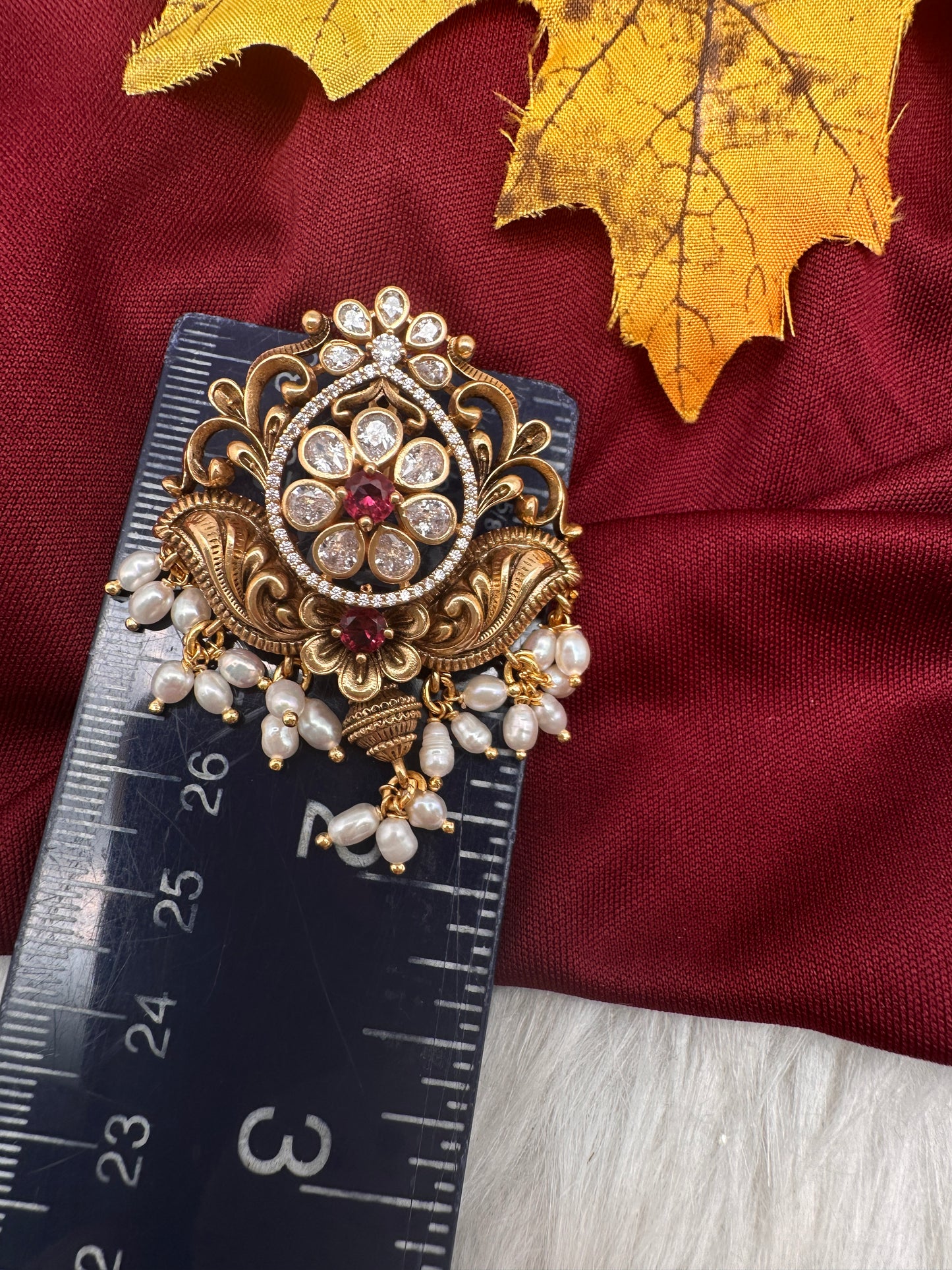 92.5 Silver CZ Pearls Pendent Set - 