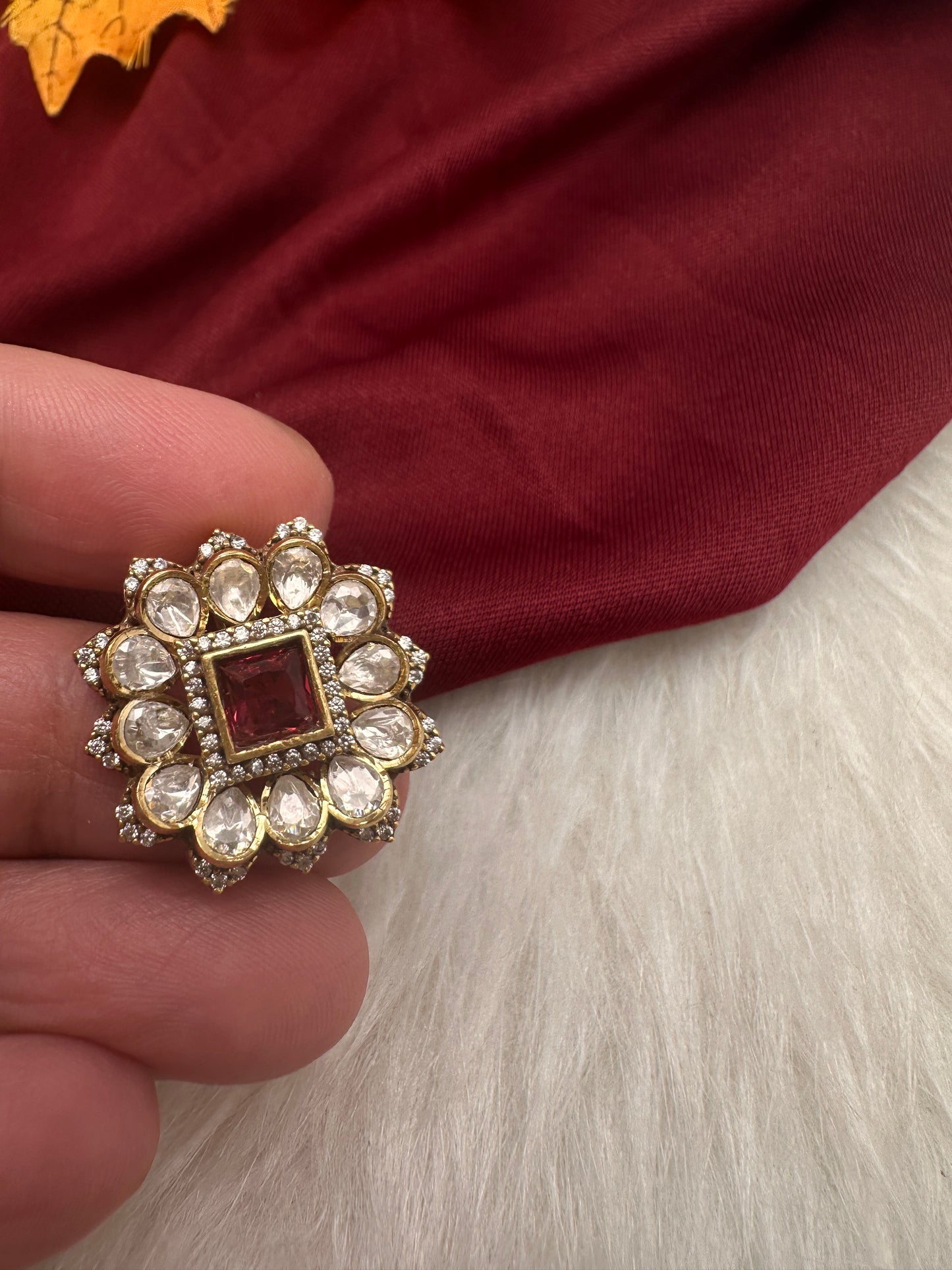 92.5 Silver Red Moissanite Dainty Pendent Set - 