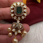 92.5 Silver Red Moissanite Green Pendent Set - 