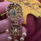 92.5 Silver Red Moissanite Green Pendent Set - 