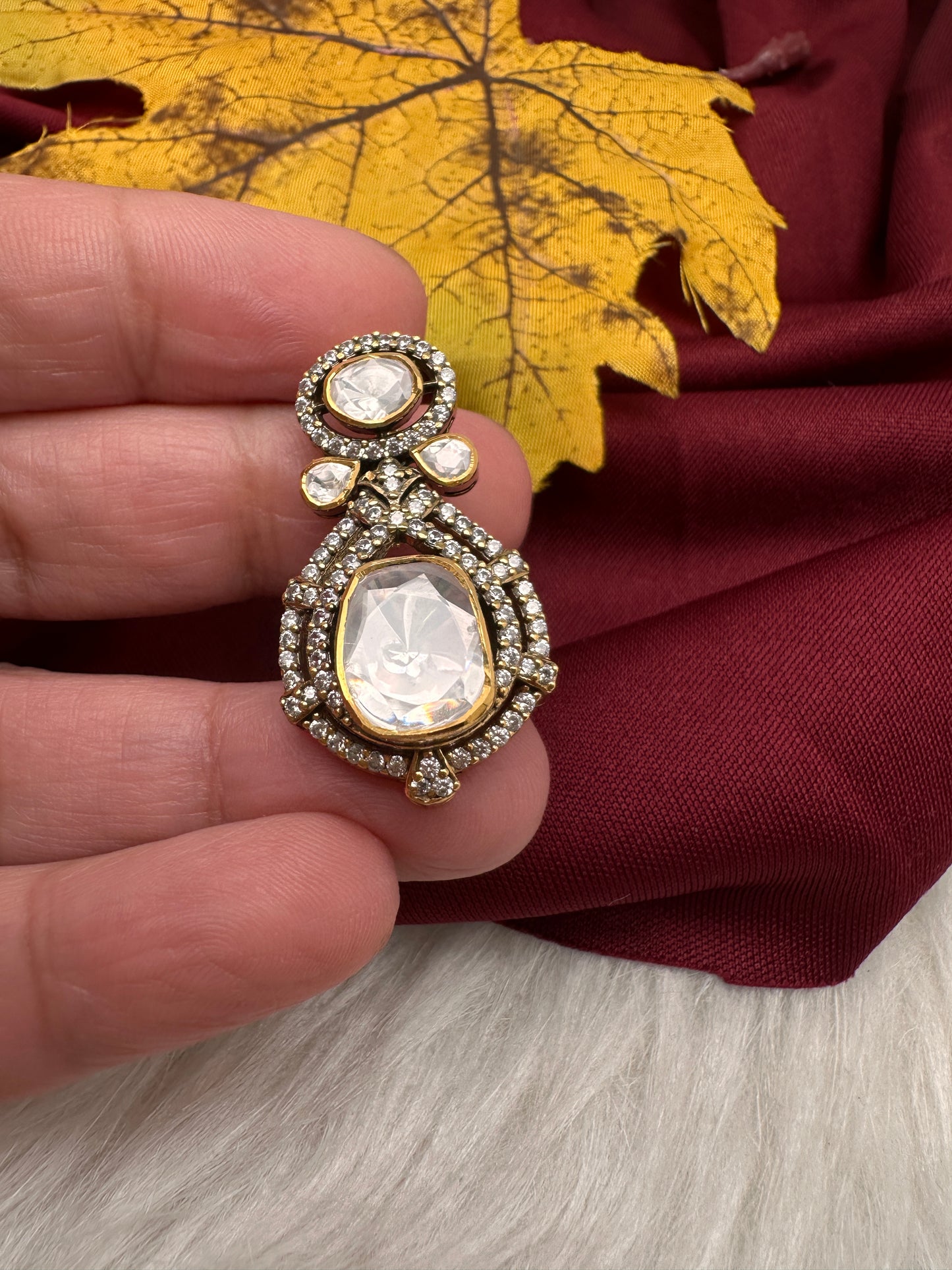 92.5 Silver Moissanite Pendent Set - 