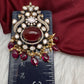 92.5 Silver Red Moissanite Statement Pendent Set - 
