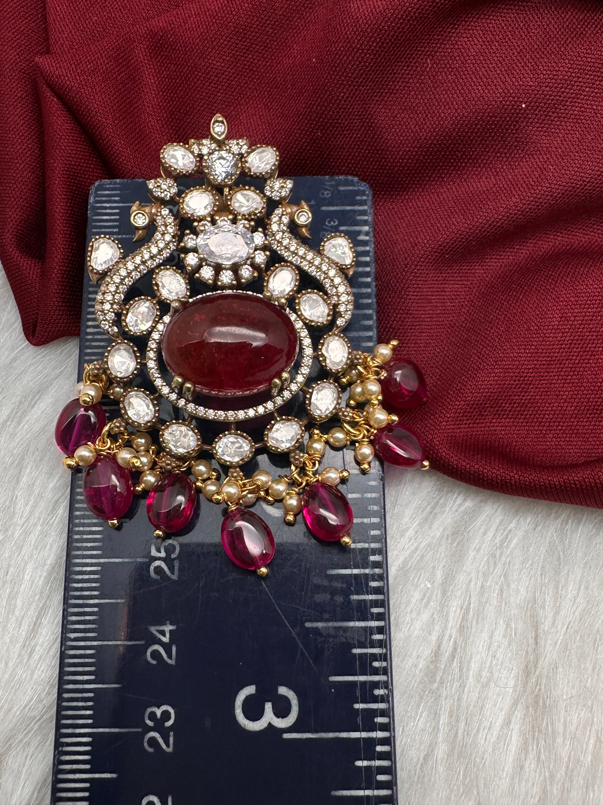 92.5 Silver Red Moissanite Statement Pendent Set - 