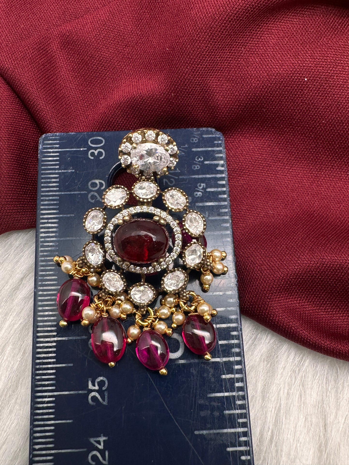 92.5 Silver Red Moissanite Statement Pendent Set - 