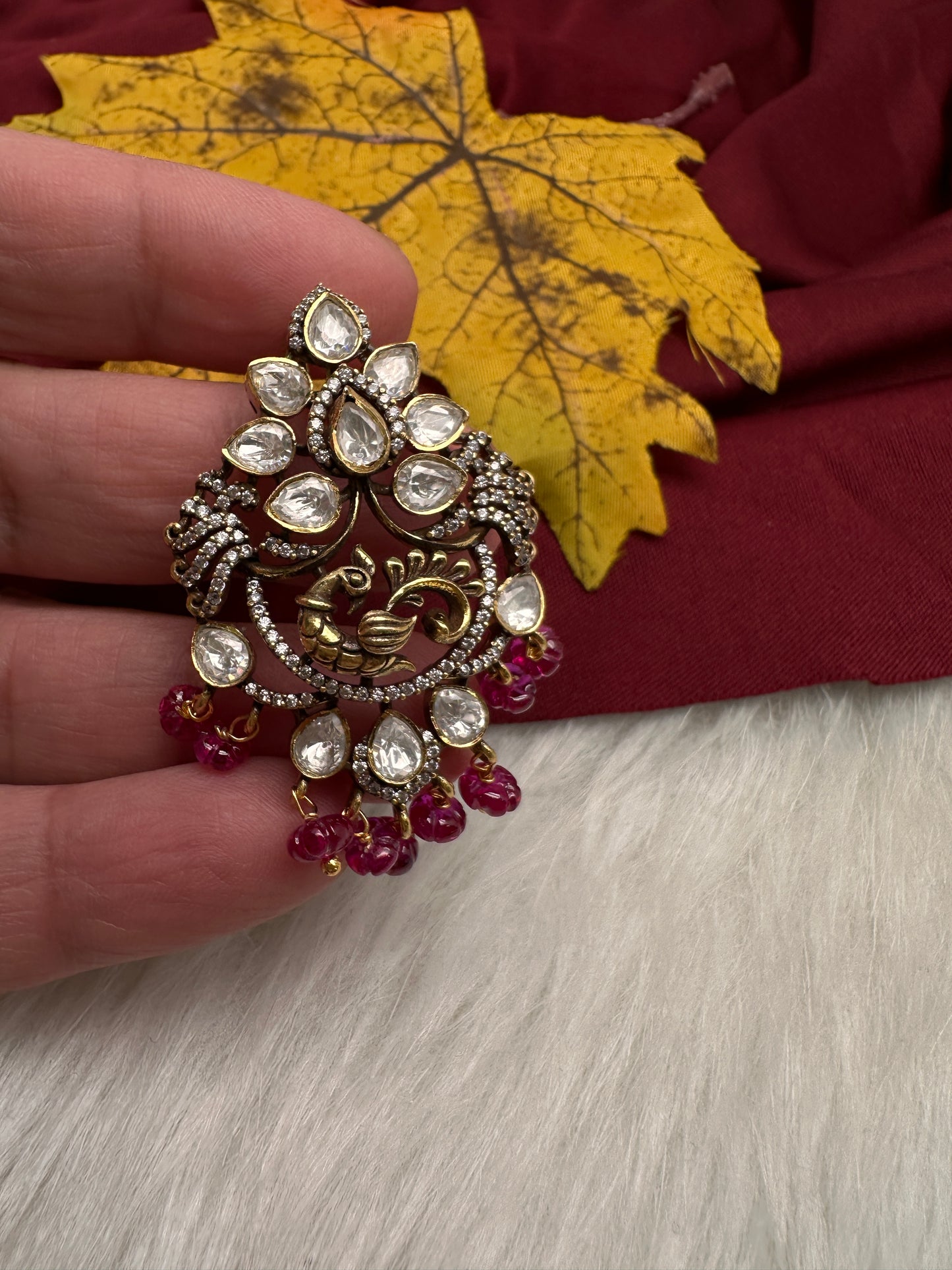 92.5 Silver Nakshi Peacock Pendent - 