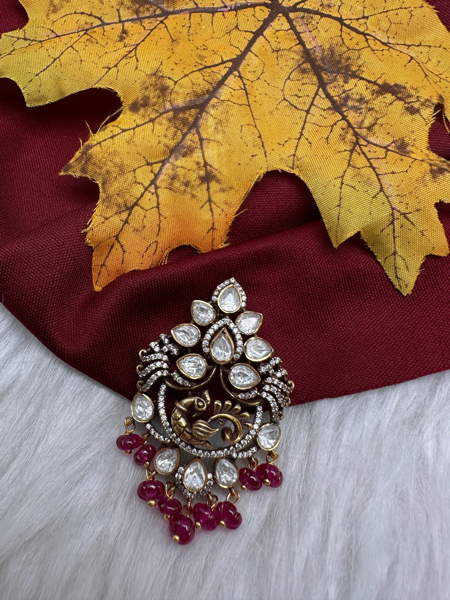 92.5 Silver Nakshi Peacock Pendent - 
