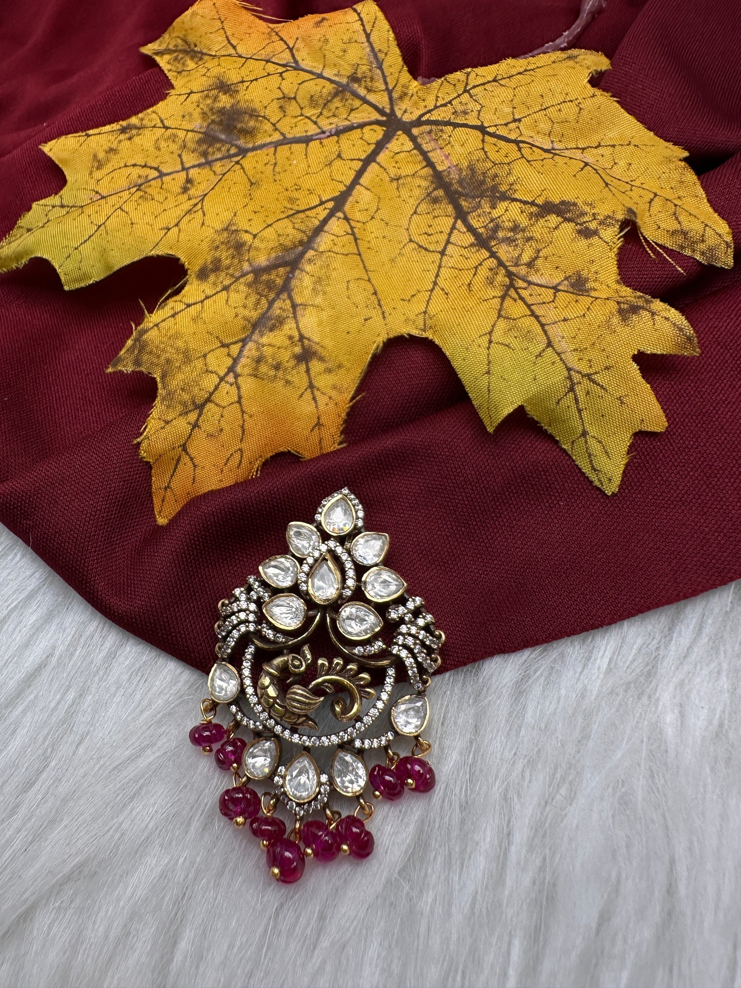 92.5 Silver Nakshi Peacock Pendent - 