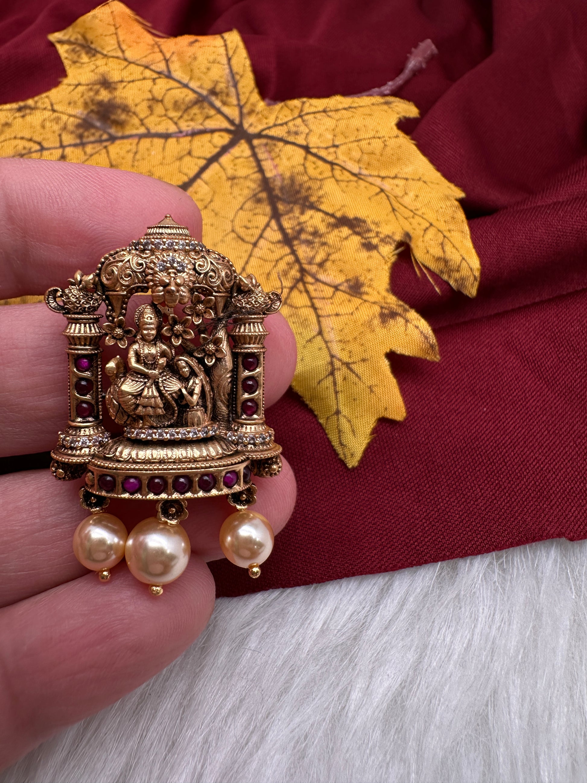 92.5 Silver Nakshi Matte Goddess Pendent - 