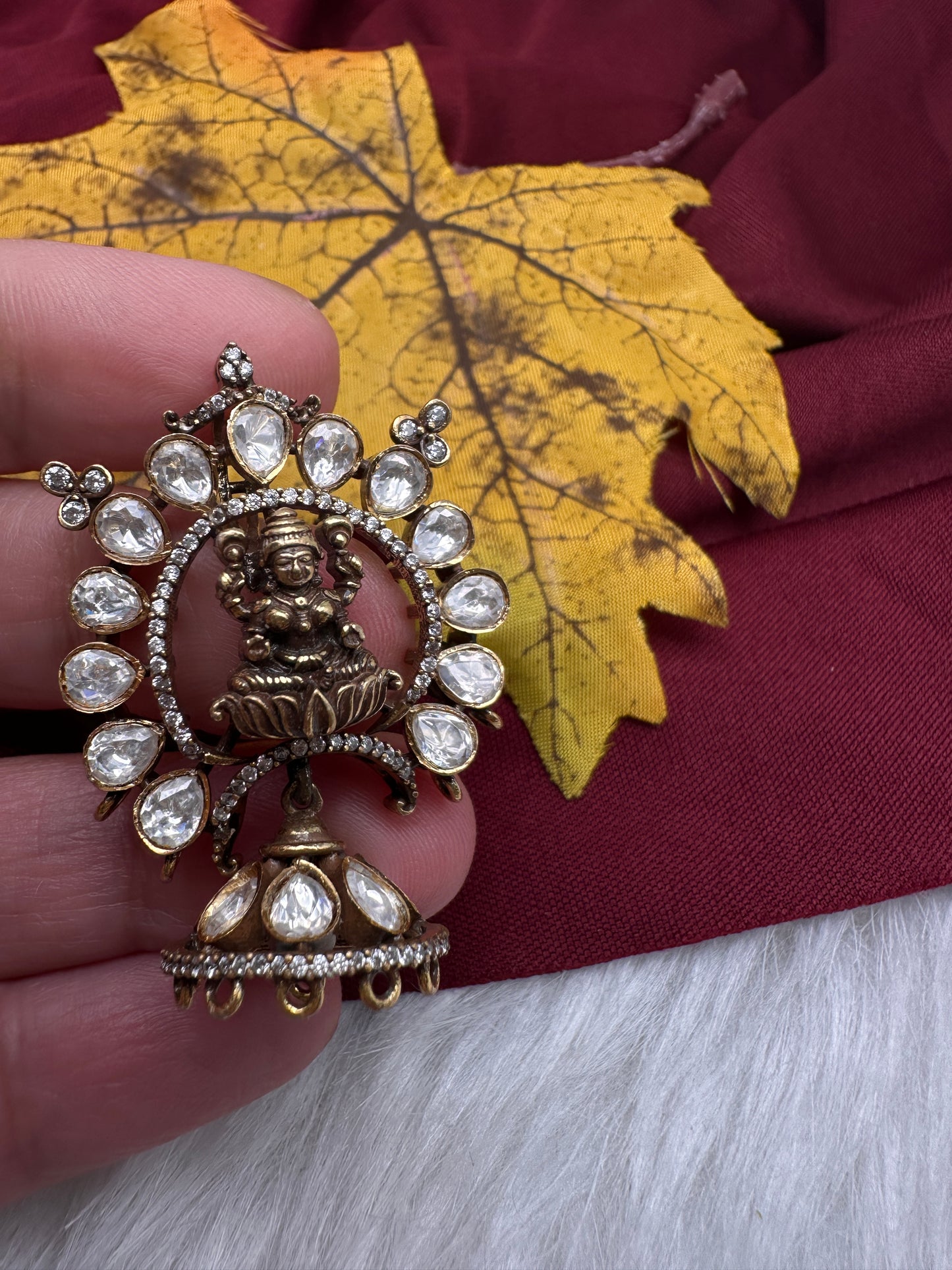 92.5 Silver Nakshi Matte Goddess Lakshmi Pendent - 