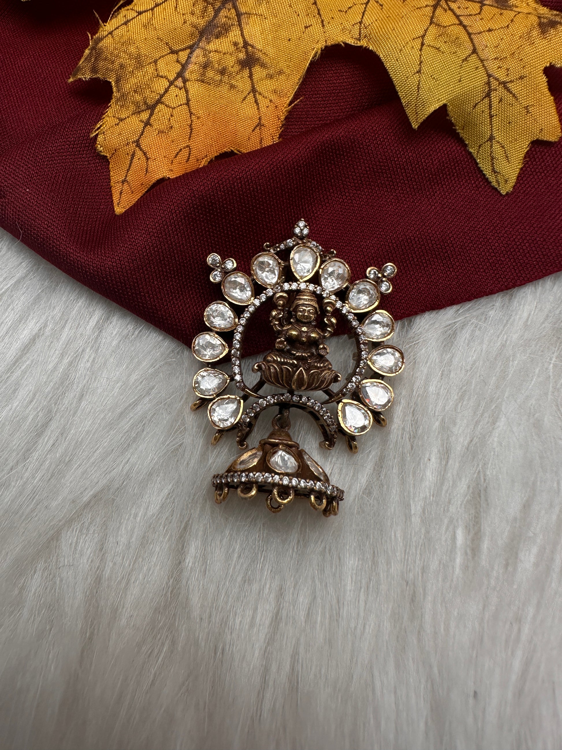 92.5 Silver Nakshi Matte Goddess Lakshmi Pendent - 
