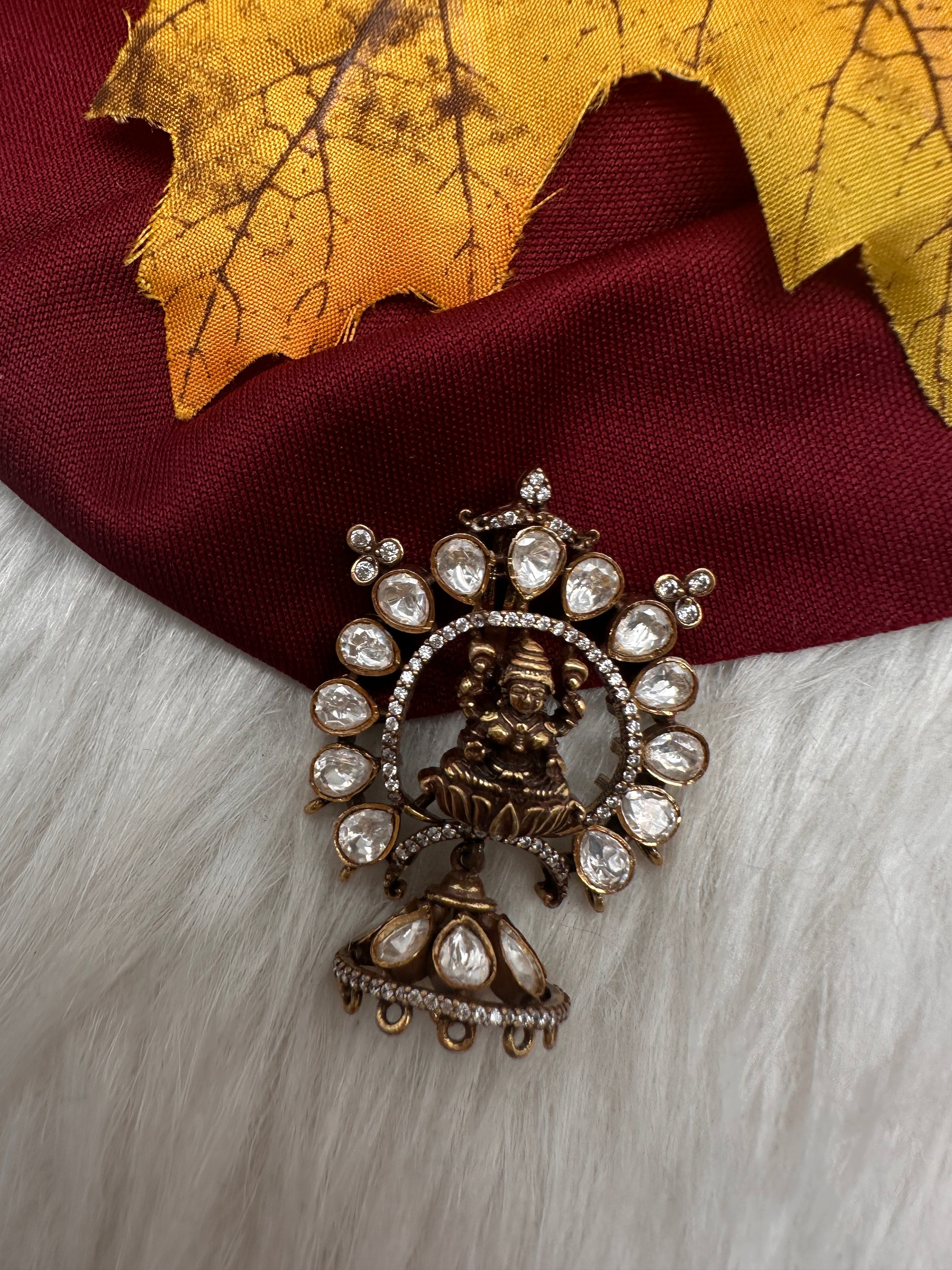 92.5 Silver Nakshi Matte Goddess Lakshmi Pendent - 