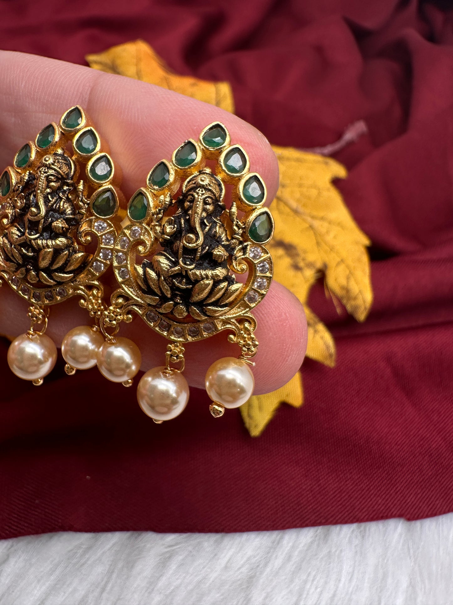 92.5 Silver Nakshi Matte Ganesha Earrings - 