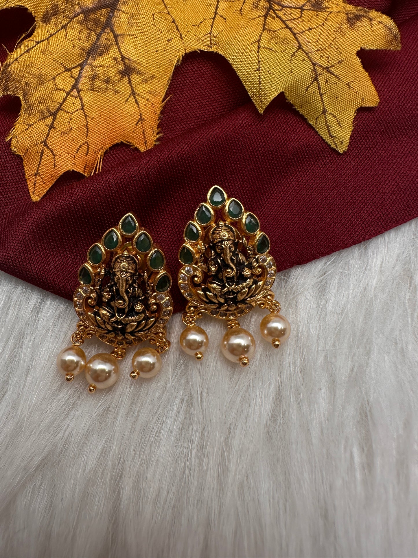 92.5 Silver Nakshi Matte Ganesha Earrings - 