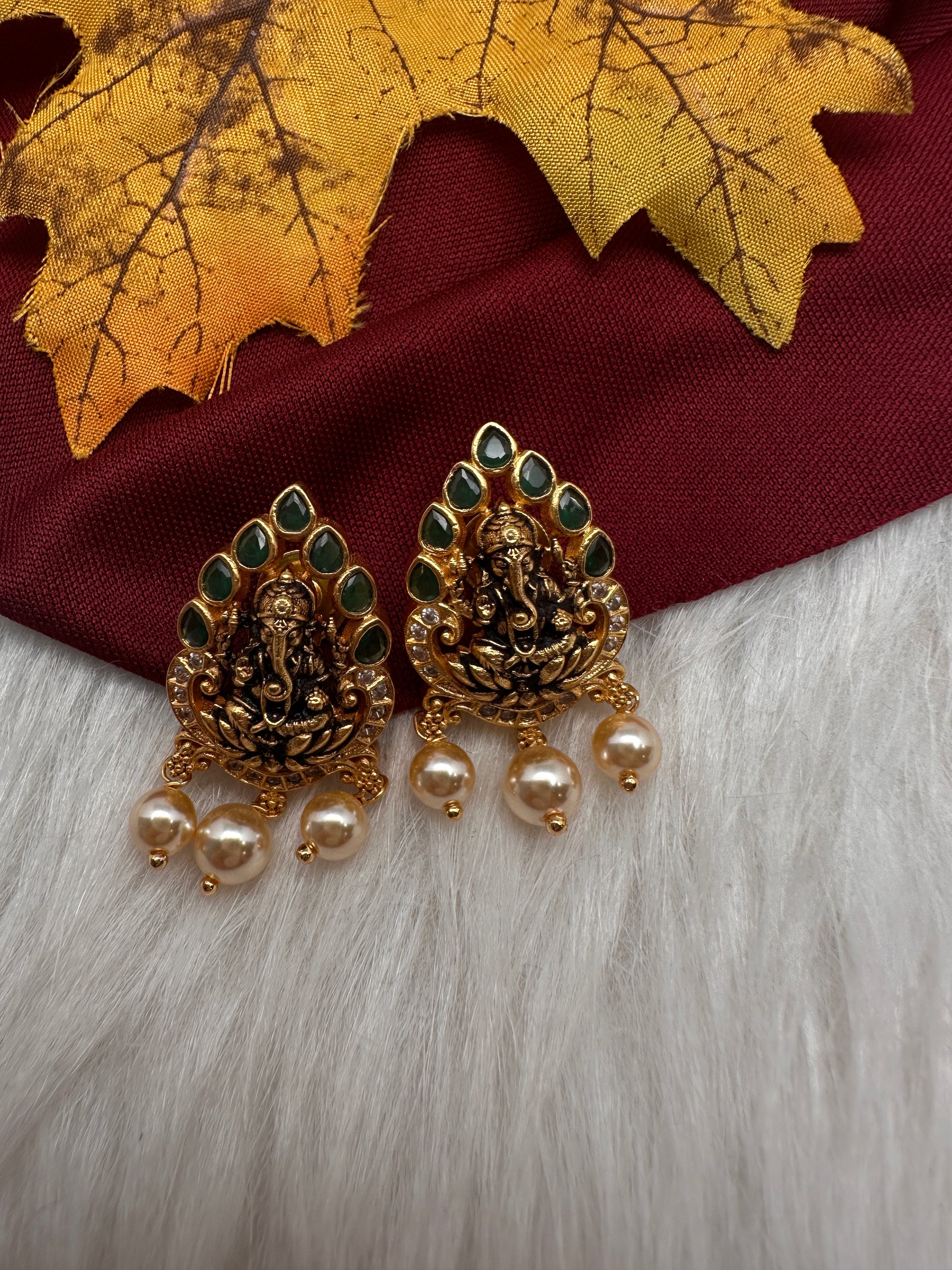 92.5 Silver Nakshi Matte Ganesha Earrings - 