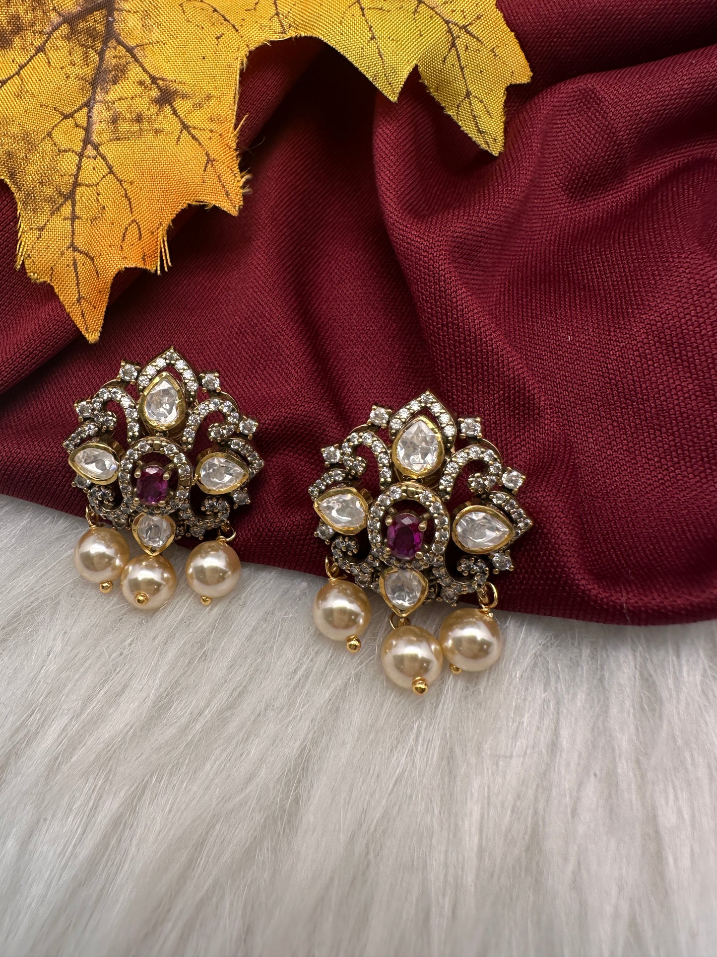 92.5 Silver Moissanite Red Stud Earrings - 