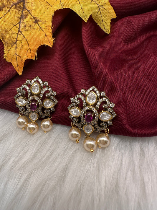 92.5 Silver Moissanite Red Stud Earrings - 