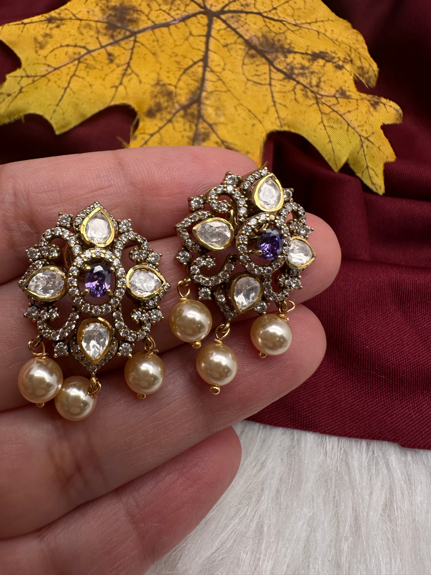 92.5 Silver Moissanite Purple Stud Earrings - 
