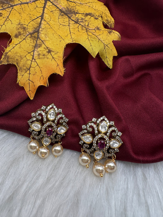 92.5 Silver Moissanite Purple Stud Earrings - 