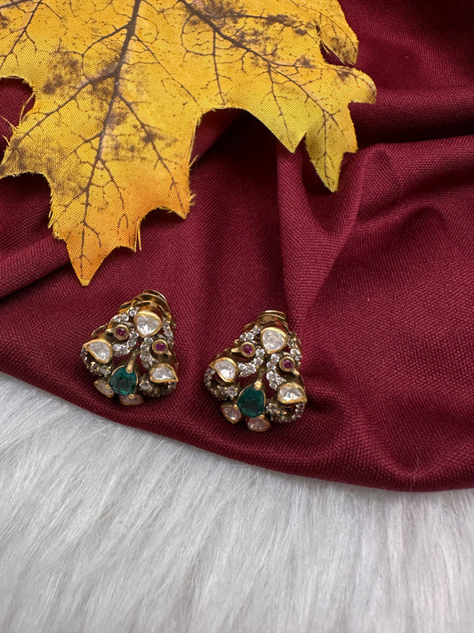 92.5 Silver Moissanite Green Small Stud Earrings - 
