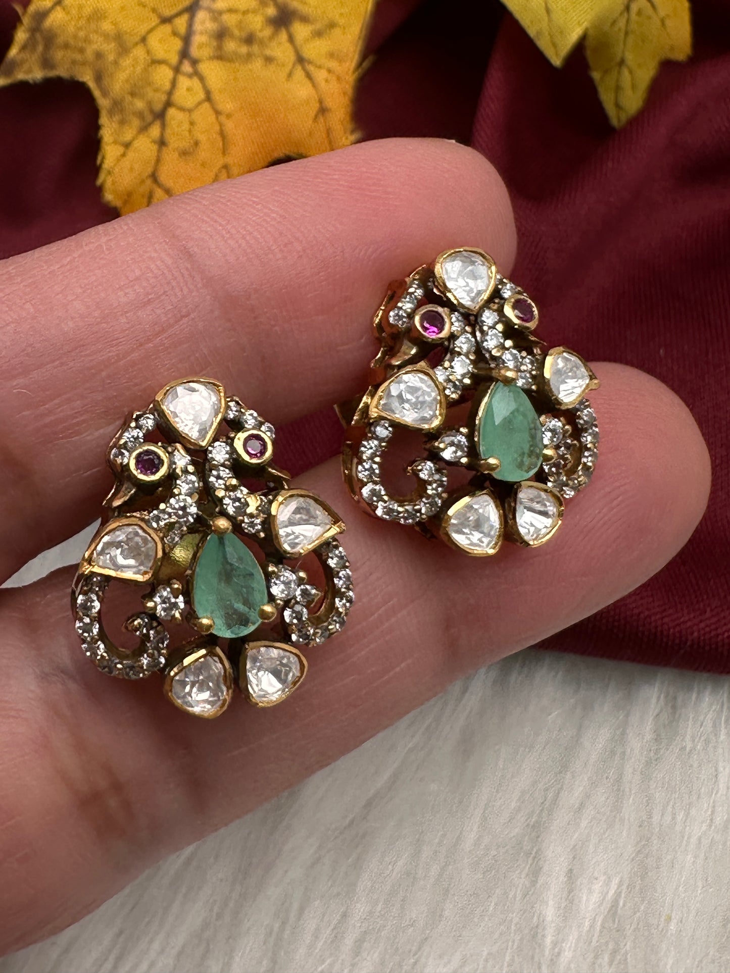 92.5 Silver Moissanite Mint Green Small Stud Earrings - 