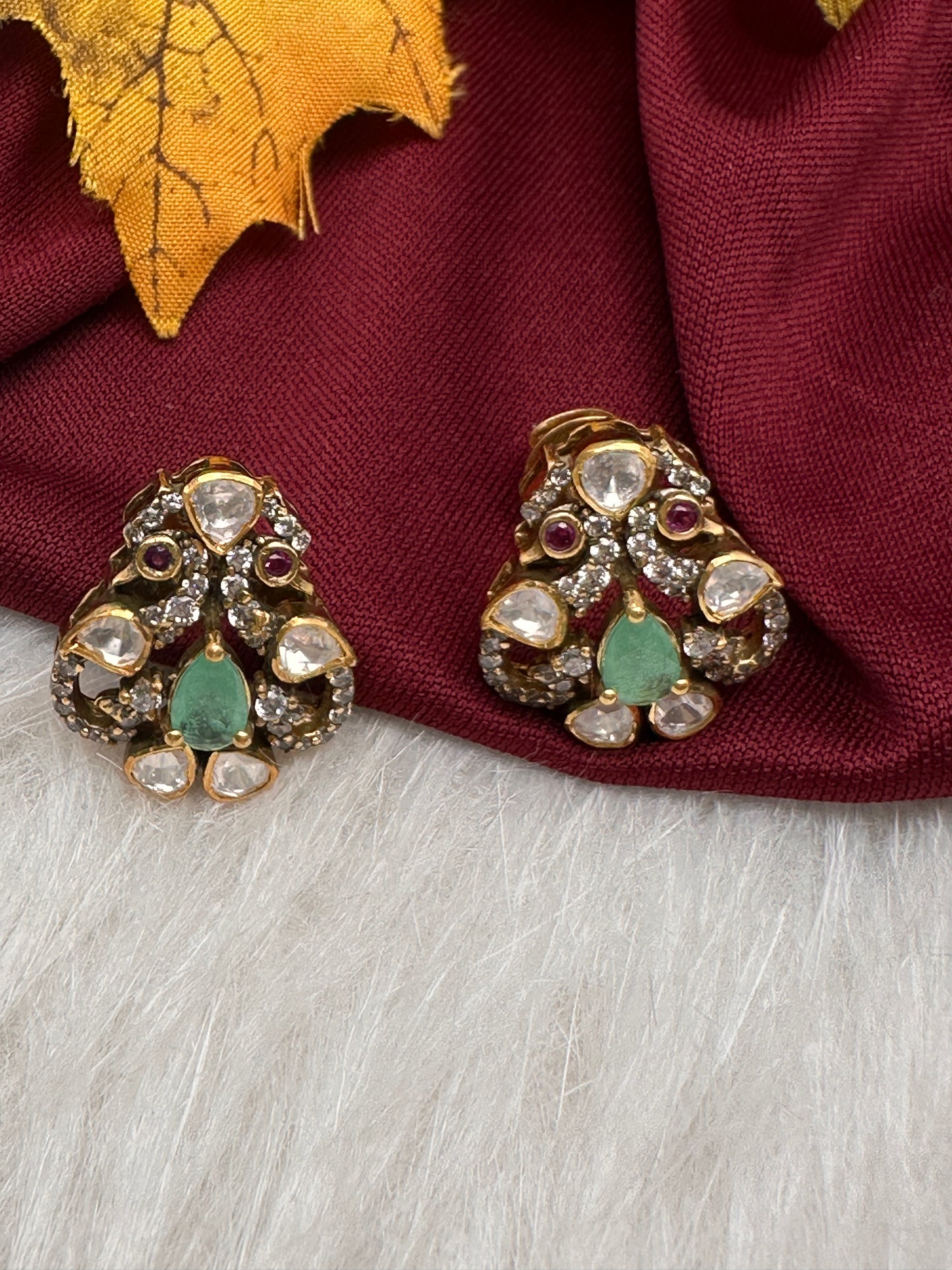 92.5 Silver Moissanite Mint Green Small Stud Earrings - 