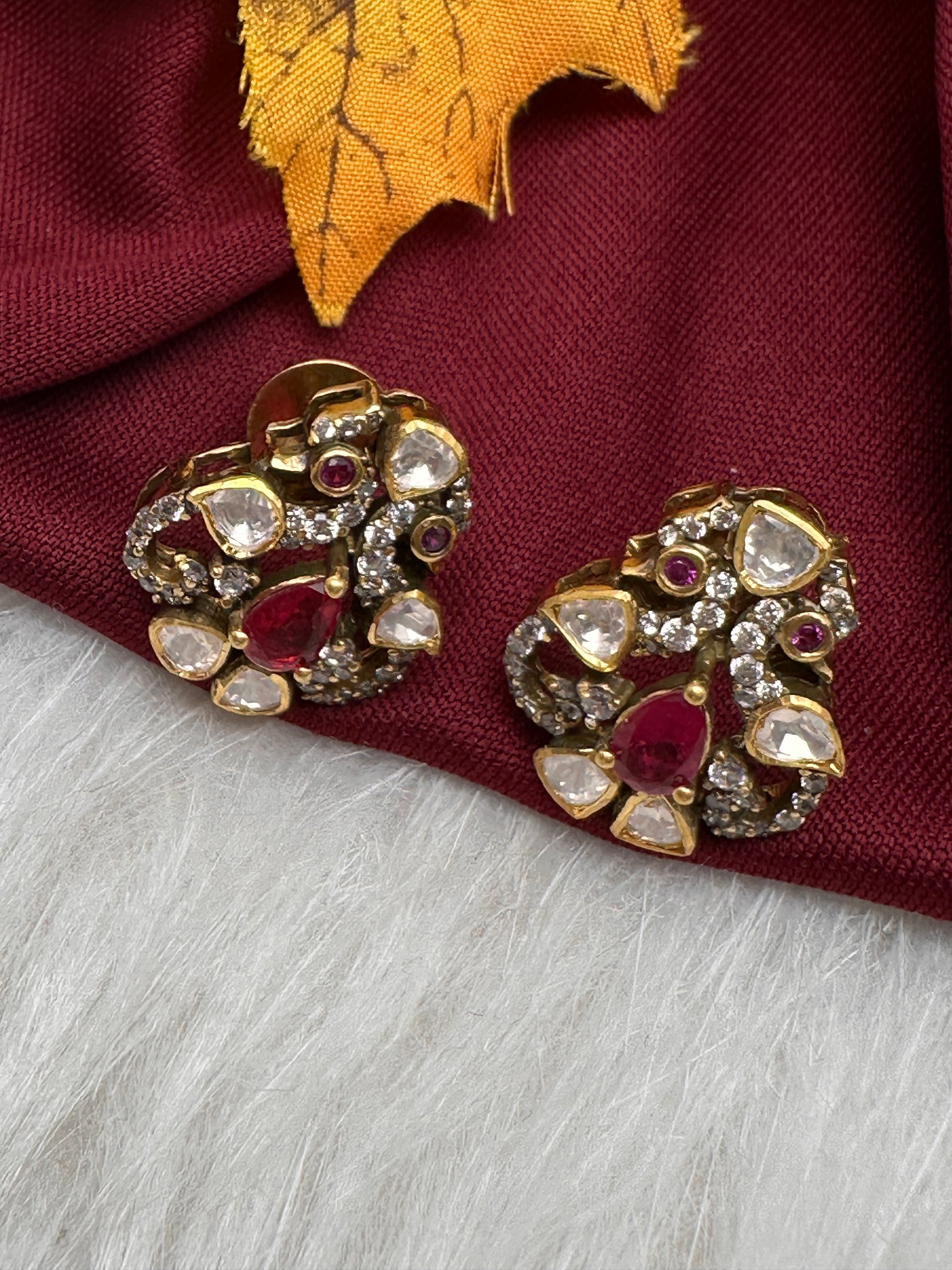92.5 Silver Moissanite Red Small Stud Earrings - 