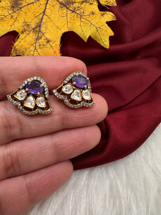 92.5 Silver Moissanite Purple Small Stud Earrings - 