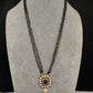 Purple Moissanite  Black Beads  92.5 Silver Chain - 