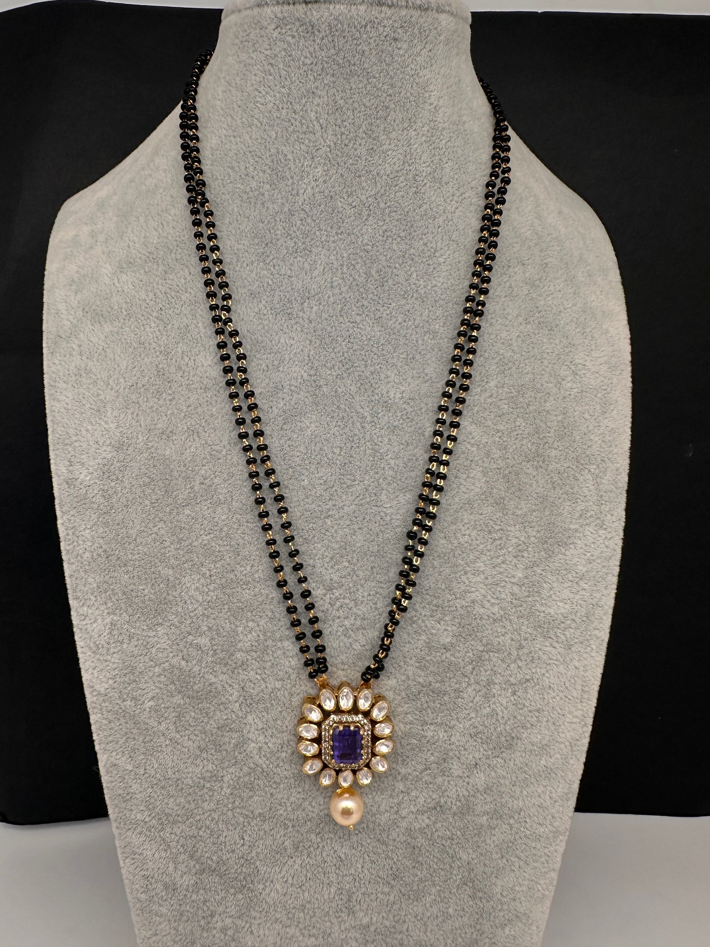Purple Moissanite  Black Beads  92.5 Silver Chain - 