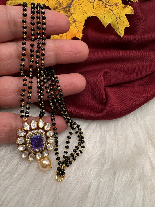 Purple Moissanite  Black Beads  92.5 Silver Chain - 