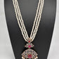 AD Red Stone Pendent Pearl Mala