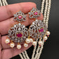 AD Red Stone Pendent Pearl Mala