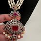 AD Red Stone Pendent Pearl Mala
