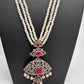 AD Red Stone Pendent Pearl Mala