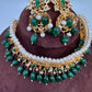 Color Stone Hyderabadi Jadau Real Freshwater Pearls Choker - Green