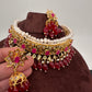 Color Stone Hyderabadi Jadau Real Freshwater Pearls Choker - Red