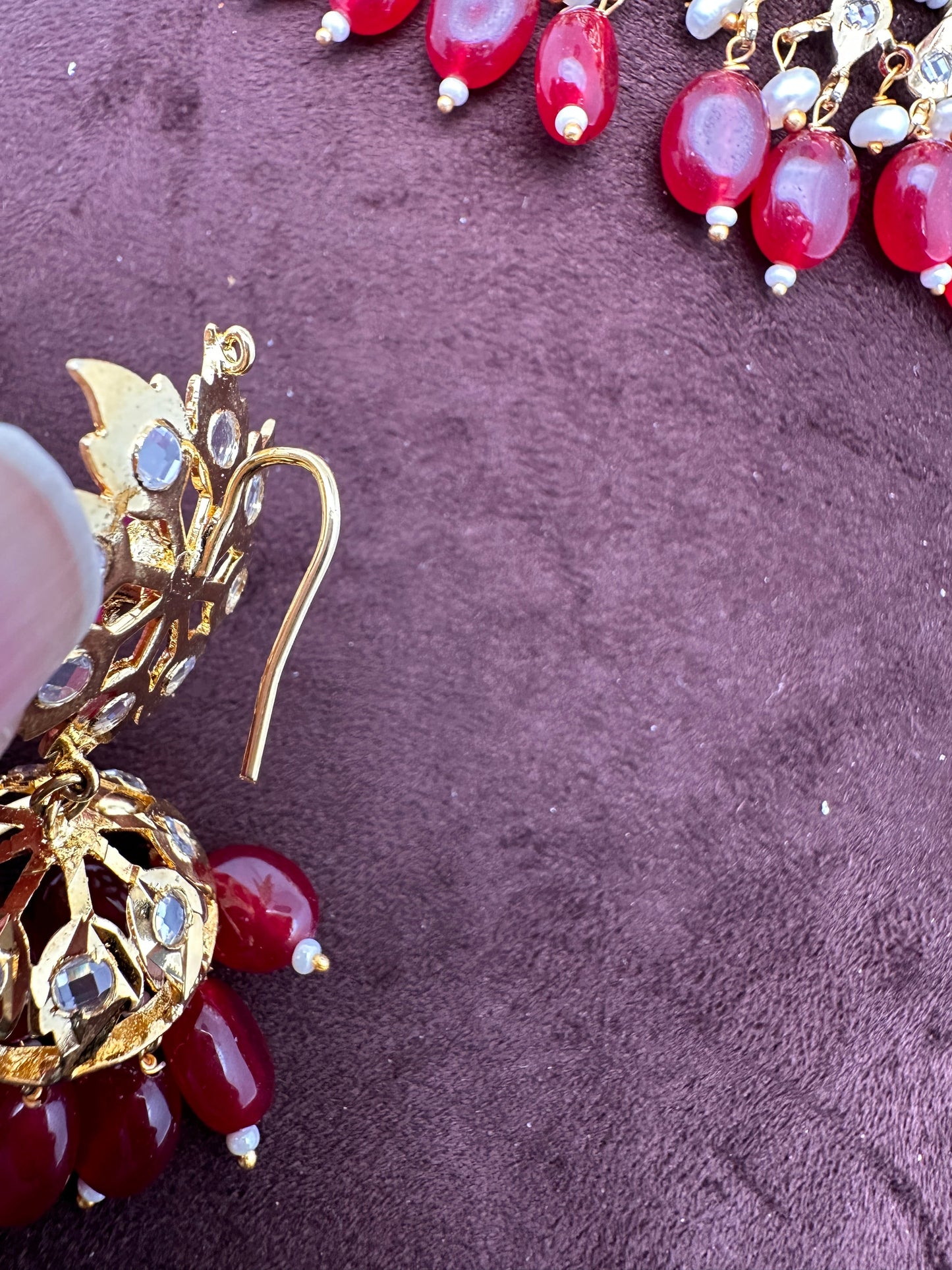 Color Stone Hyderabadi Jadau Real Freshwater Pearls Choker - Red