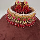 Color Stone Hyderabadi Jadau Real Freshwater Pearls Choker - Red