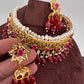Color Stone Hyderabadi Jadau Real Freshwater Pearls Choker - Red