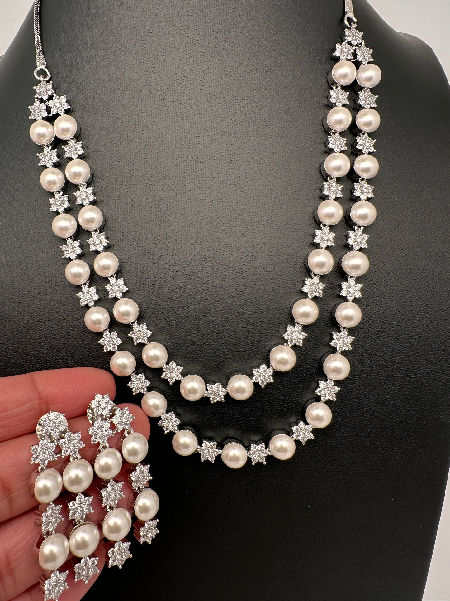 Double Layer Silver Pearl Necklace