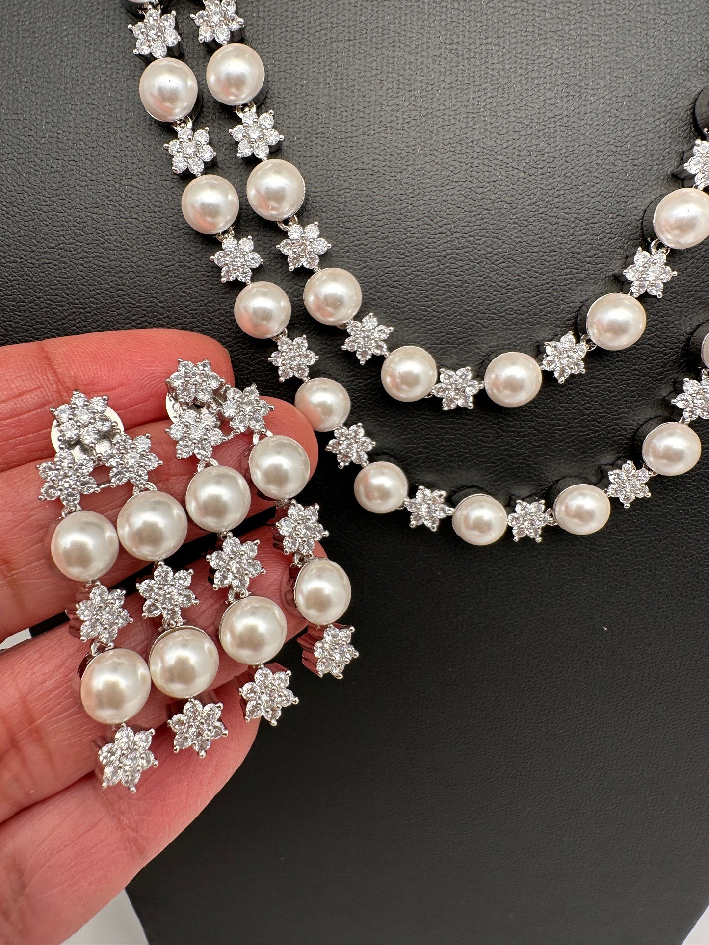 Double Layer Silver Pearl Necklace