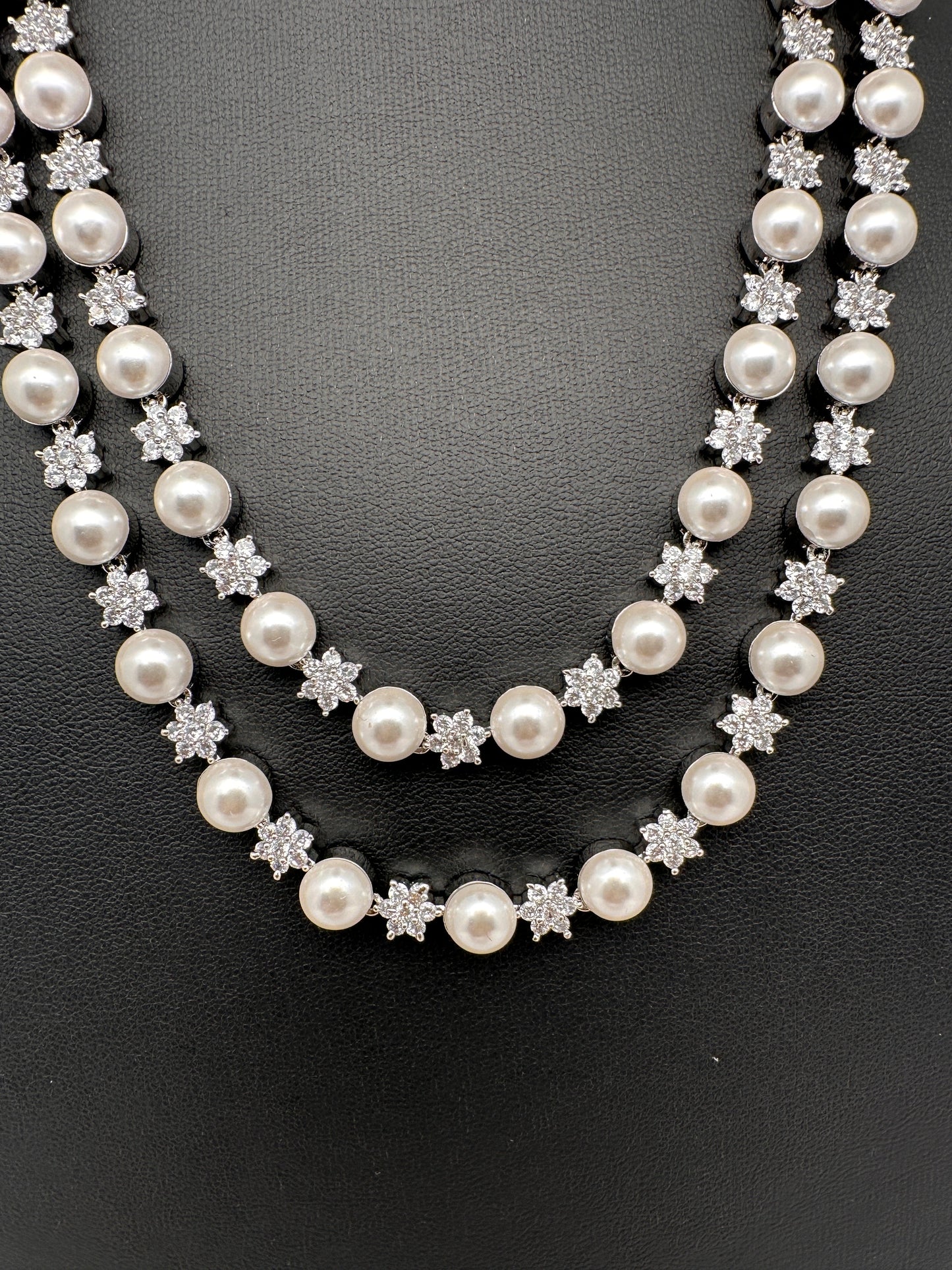 Double Layer Silver Pearl Necklace